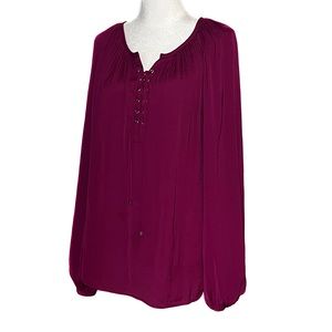 Jennifer Lopez Balloon Sleeve Lace Up Blouse Color -Magenta